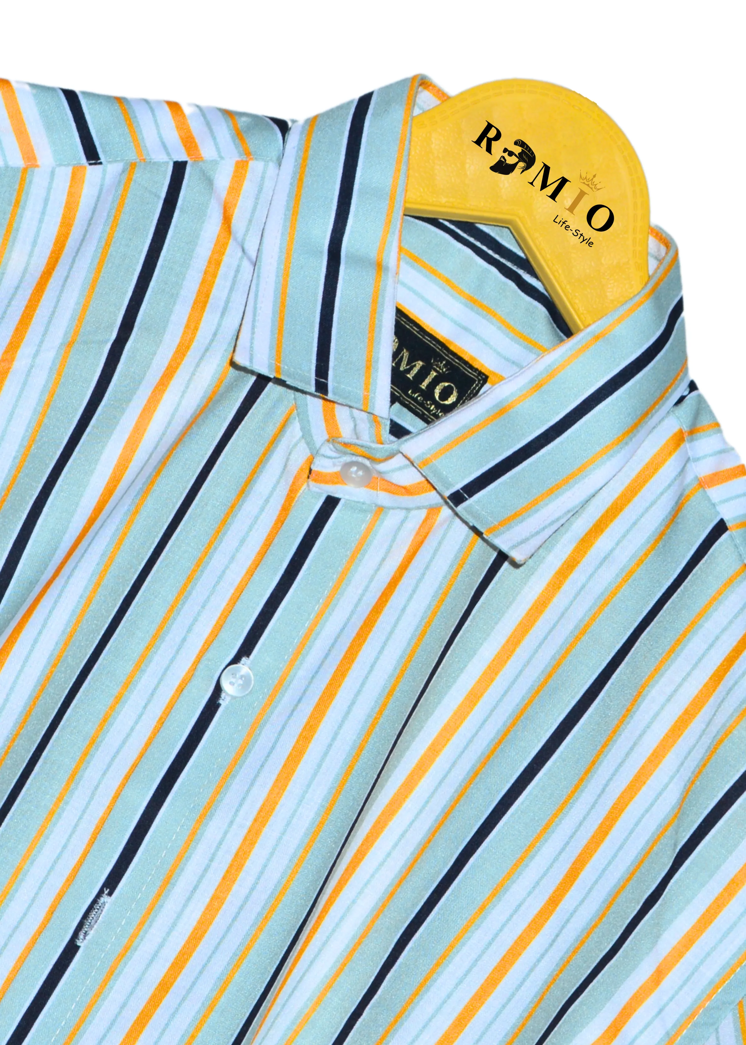 Men Regular Fit Striped Spread Collar Casual Half Sleev Shirt (f37)