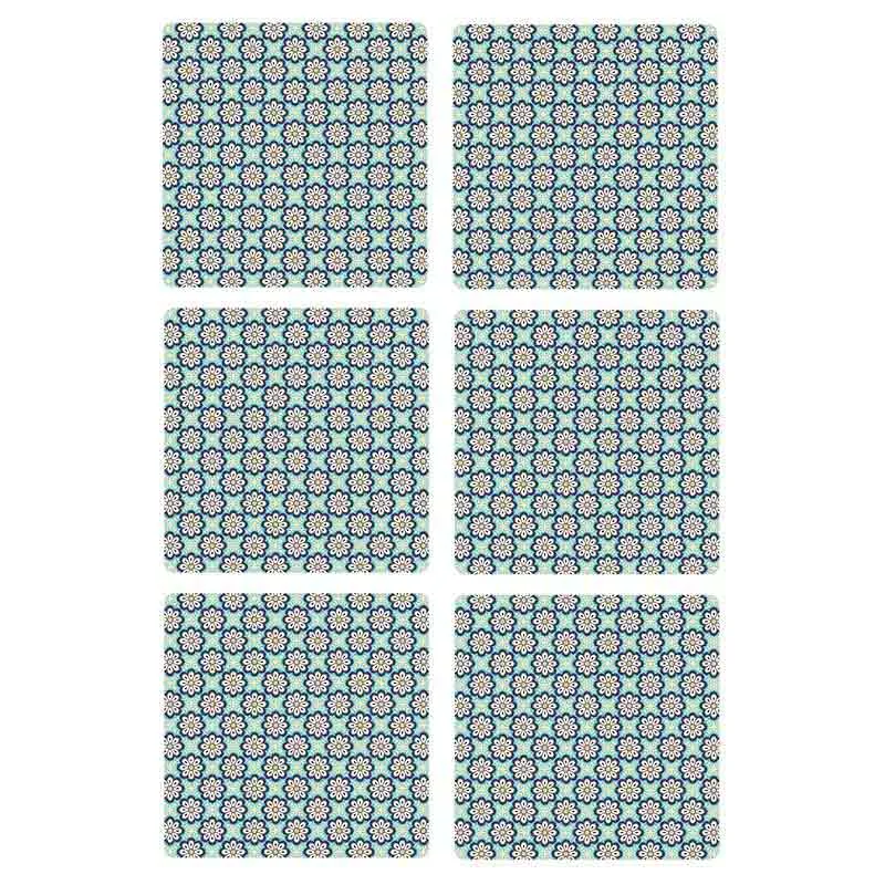 Modern Coaster Pad Blue Table Accessory | Set of 6 | 4 x 4 inches
