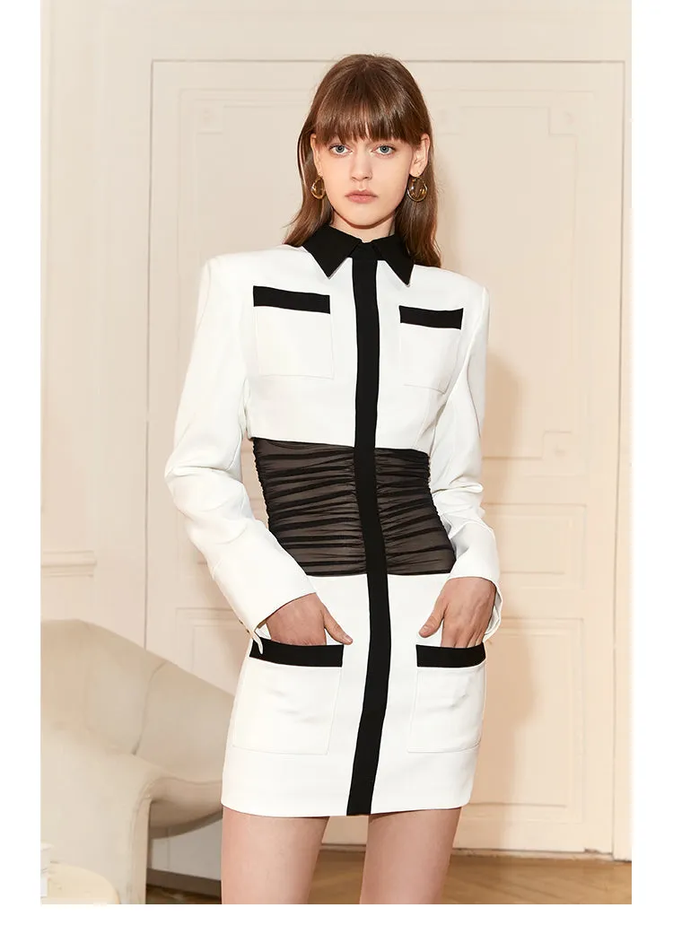 Modern retro dress features an alluring black mesh waist dress- Uni
