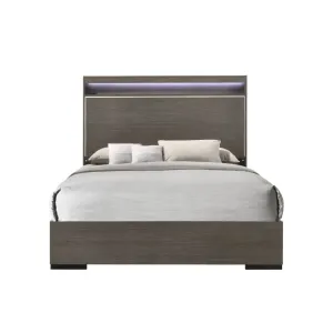 Mylah Queen Bed w/LED headboard, Gray Oak
