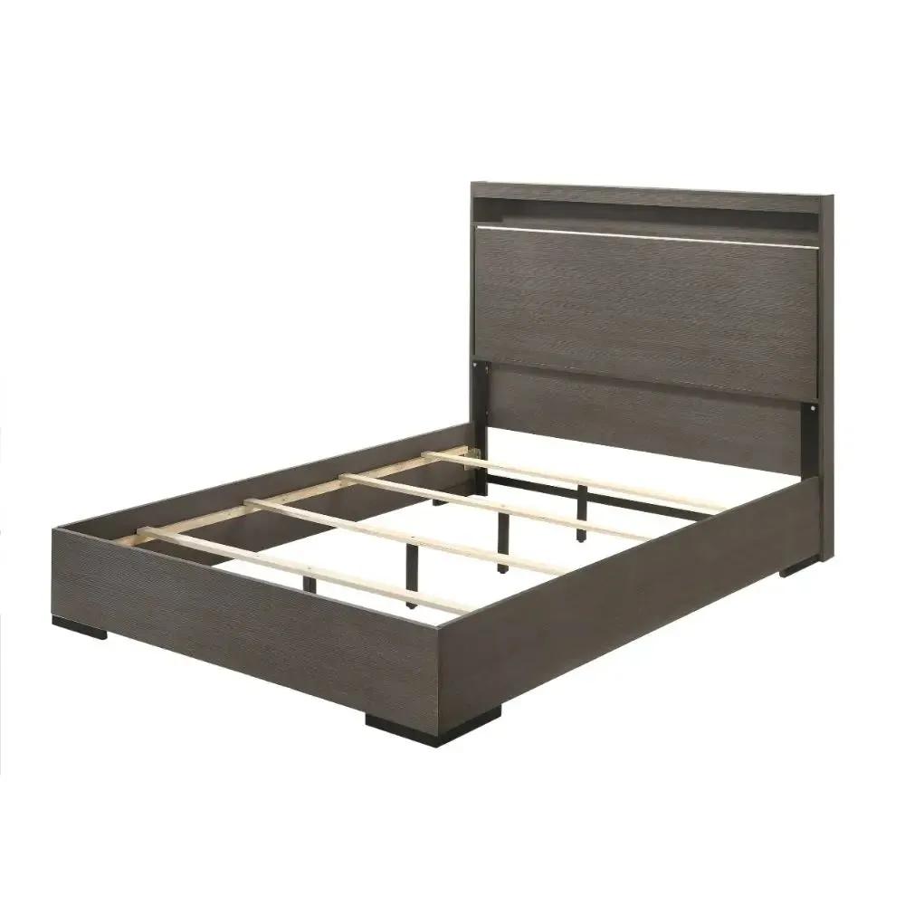 Mylah Queen Bed w/LED headboard, Gray Oak