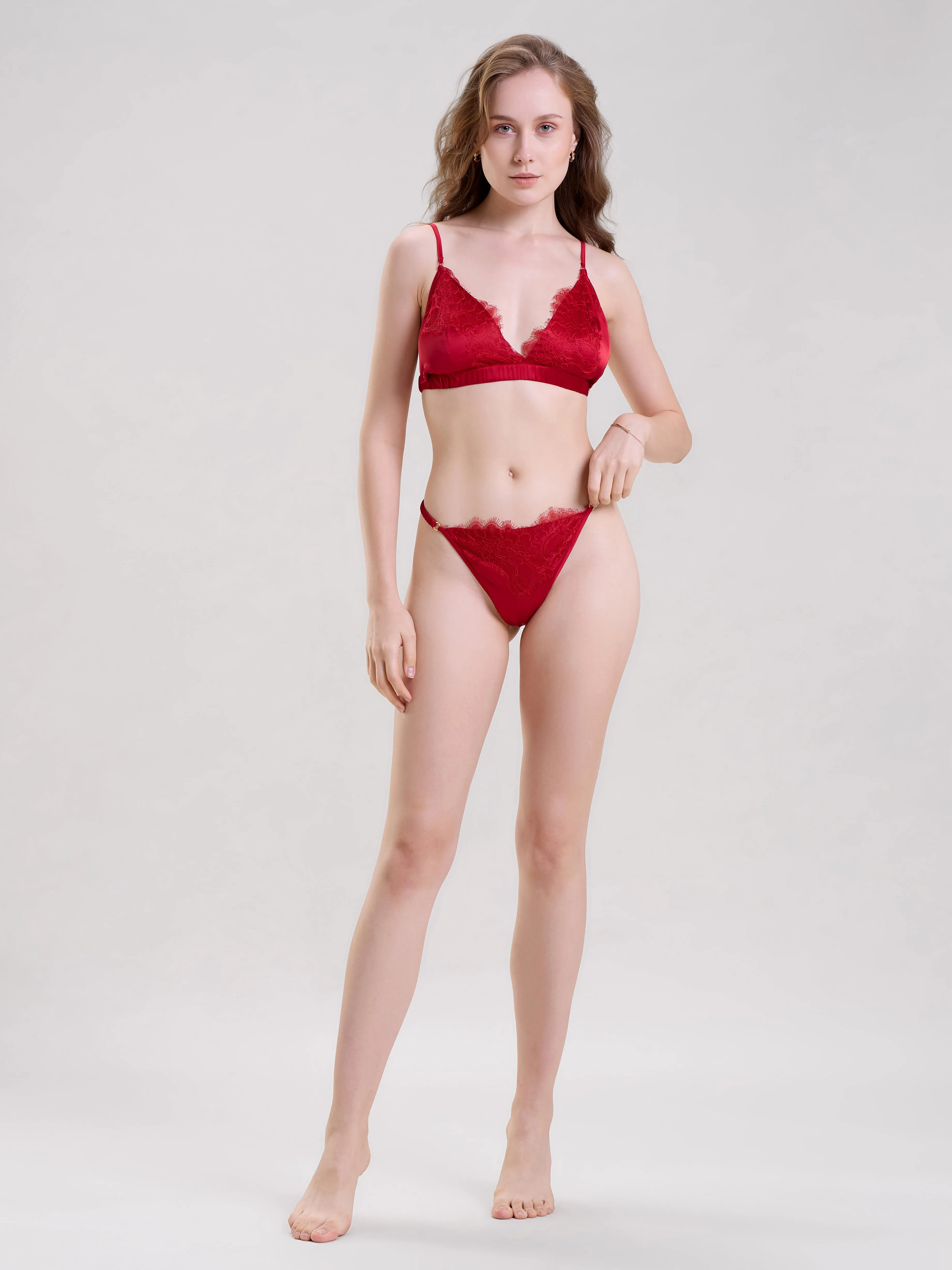Mysthelle RED SATIN BRALETTE & THONG SET