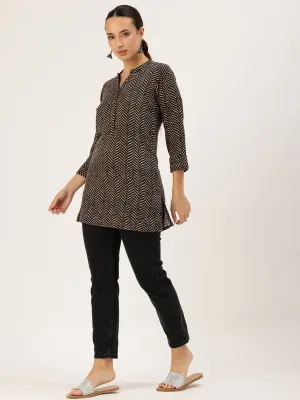 Navy Blue Viscose Rayon Floral Printed Tunic