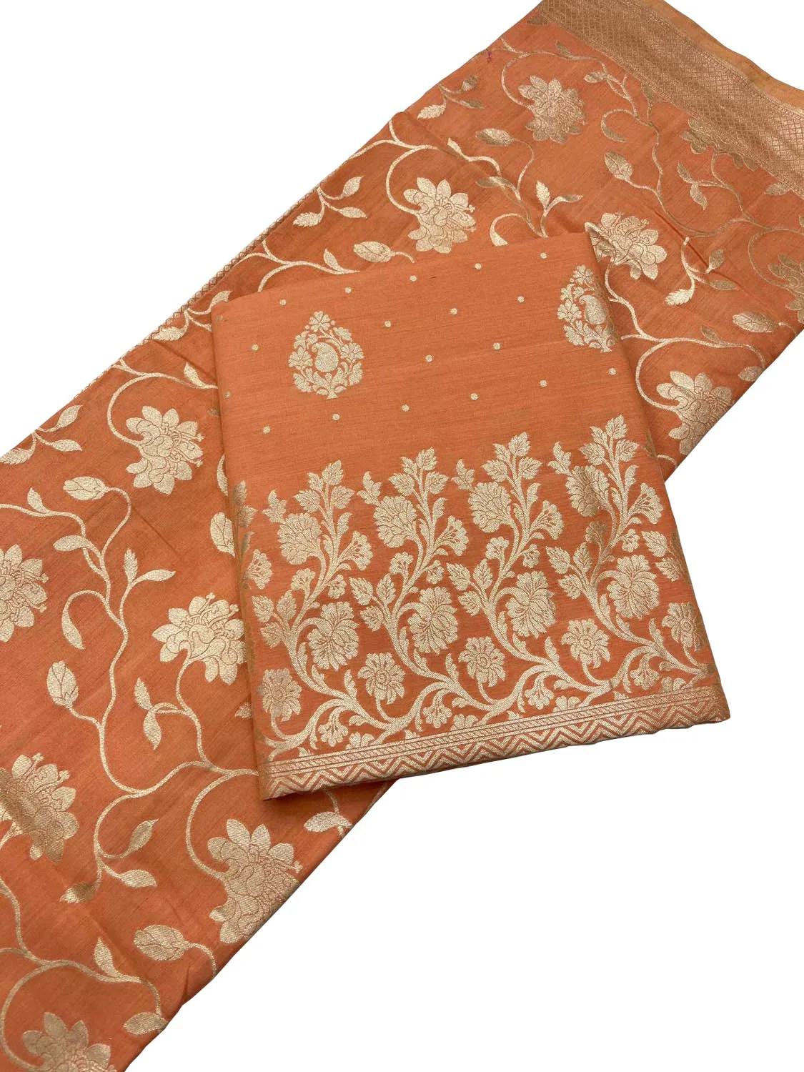 Orange Handloom Banarasi Pure Moonga Silk Three Piece Unstiched Suit Set