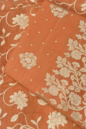Orange Handloom Banarasi Pure Moonga Silk Three Piece Unstiched Suit Set
