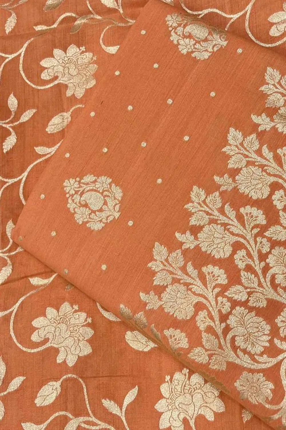 Orange Handloom Banarasi Pure Moonga Silk Three Piece Unstiched Suit Set