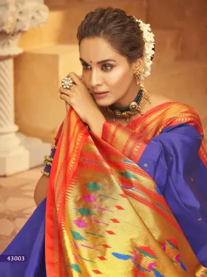 Passionate Purply Blue Pure Aniruddh Silk Pathani Saree