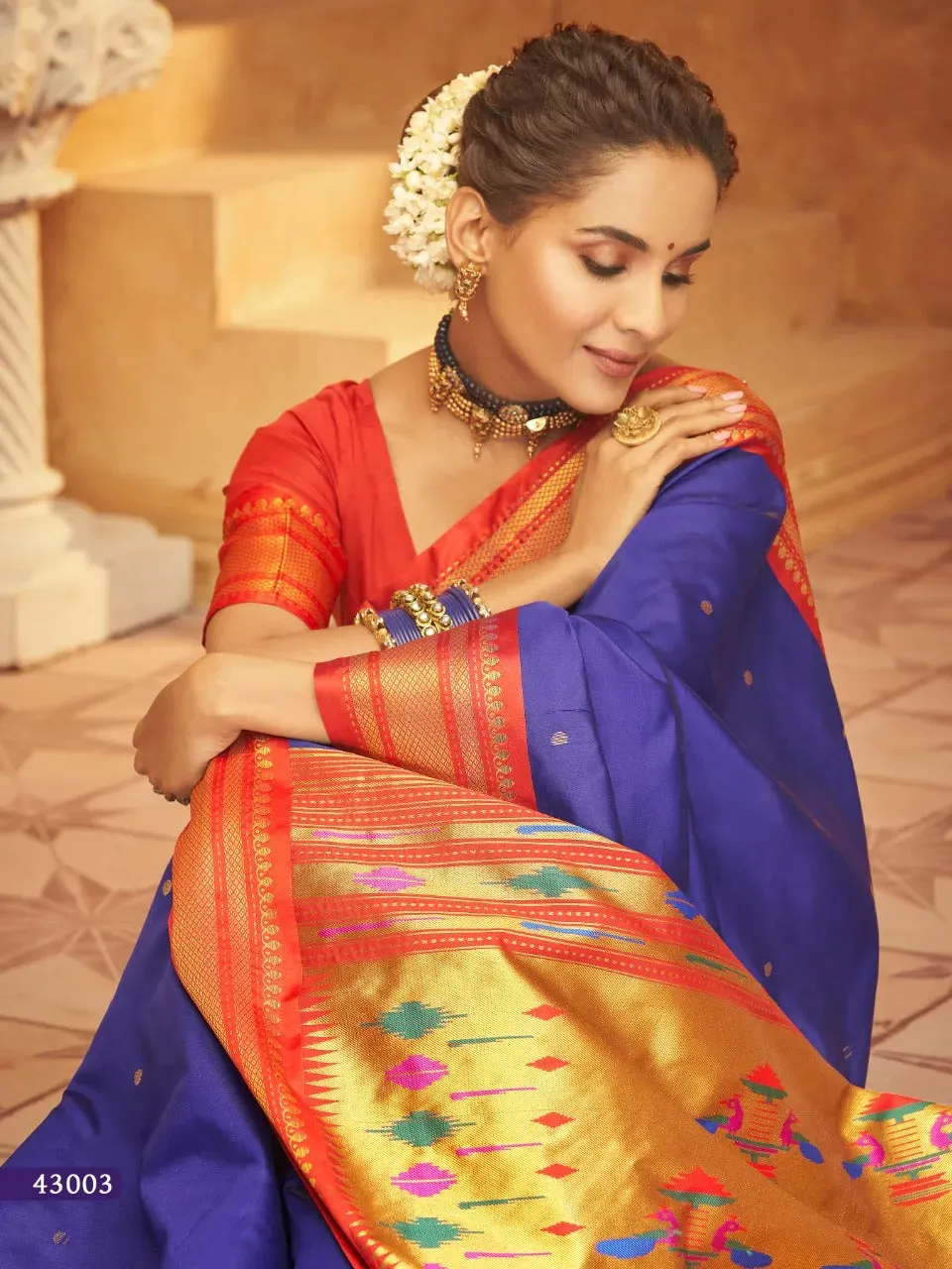 Passionate Purply Blue Pure Aniruddh Silk Pathani Saree