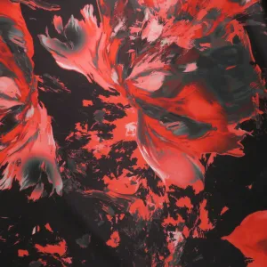 Pink Floral on Black Background Printed Polyester Mikado Fabric