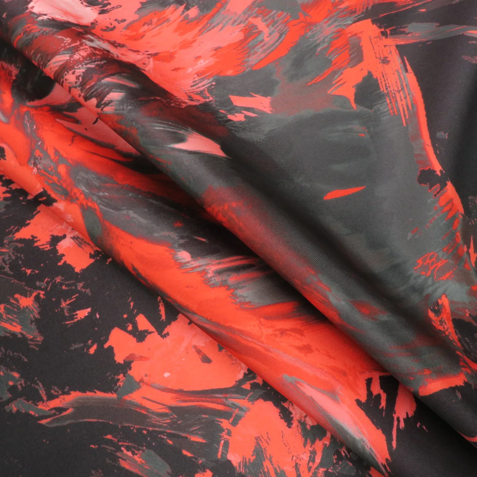 Pink Floral on Black Background Printed Polyester Mikado Fabric