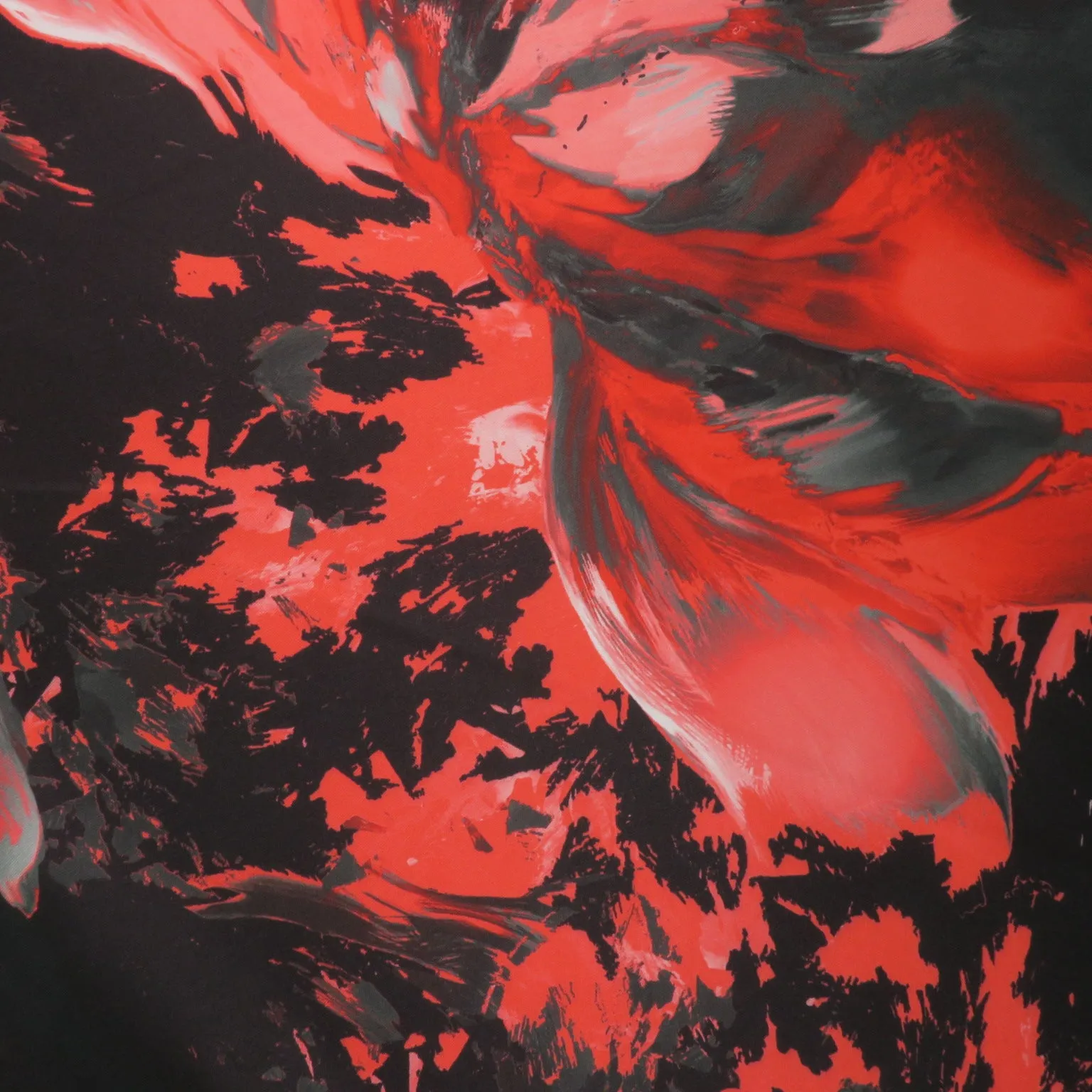 Pink Floral on Black Background Printed Polyester Mikado Fabric