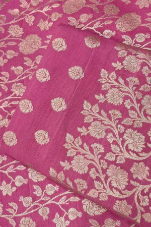 Pink Handloom Banarasi Pure Moonga Silk Three Piece Unstiched Suit Set