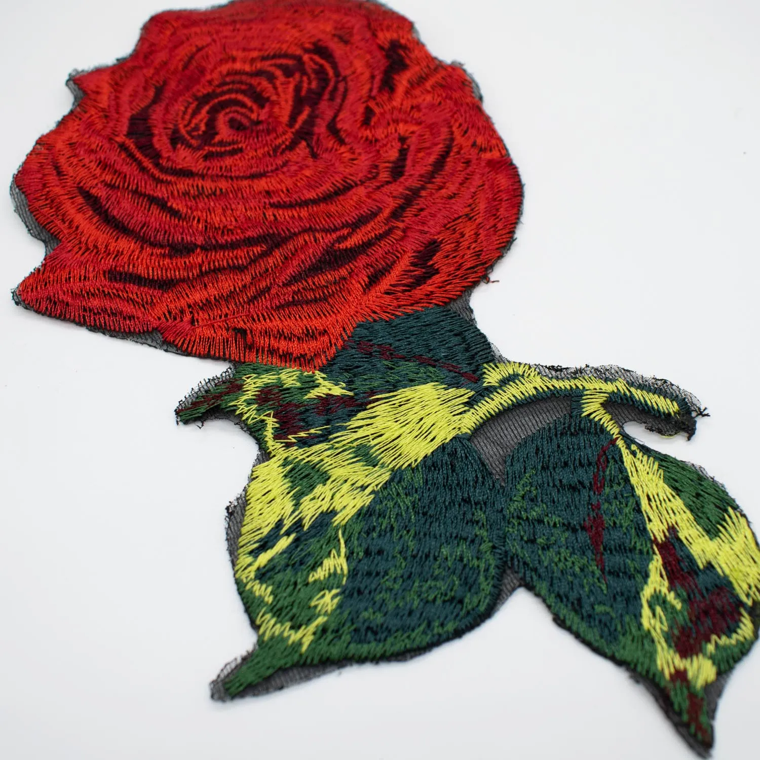 Red Rose Flower Embroidered Applique Motif Design-I-34