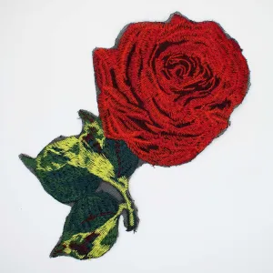 Red Rose Flower Embroidered Applique Motif Design-I-34