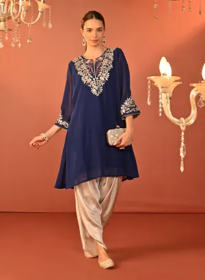 Rida Electric Blue Embroidered Chiffon Co-ord Set for Women