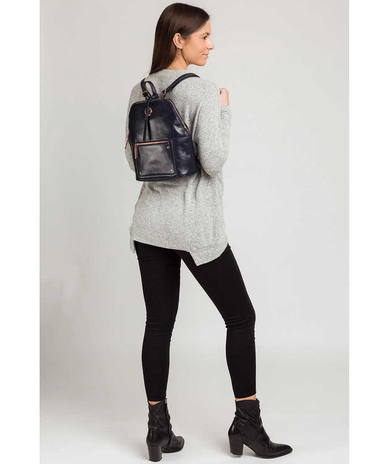 'Rubens' Navy Leather Backpack