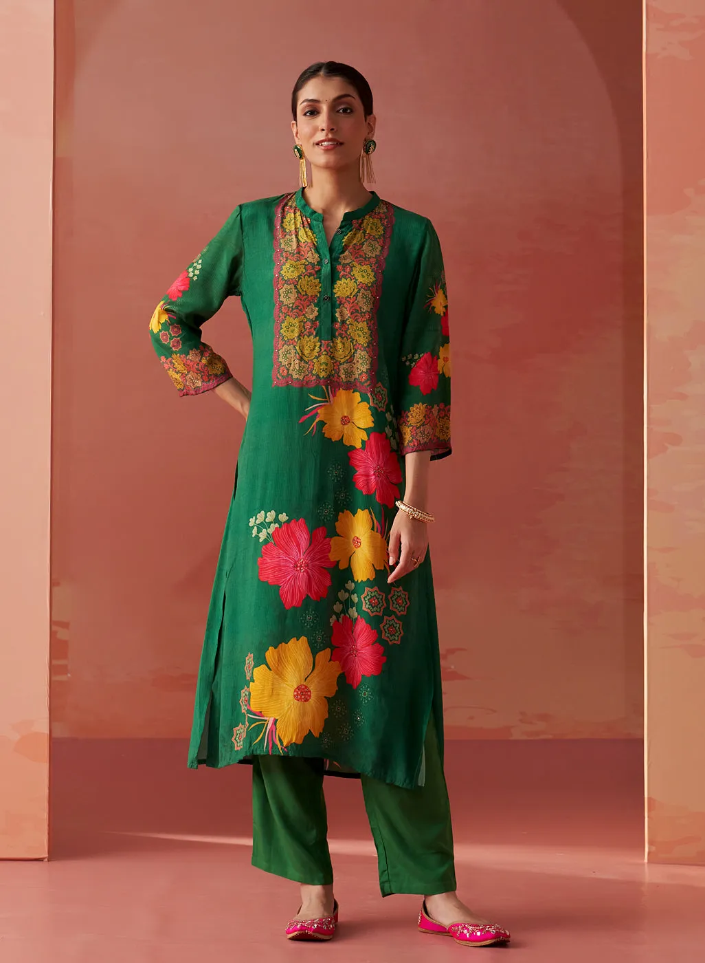 Sameera Green Printed Viscose Co-ord Set for Women