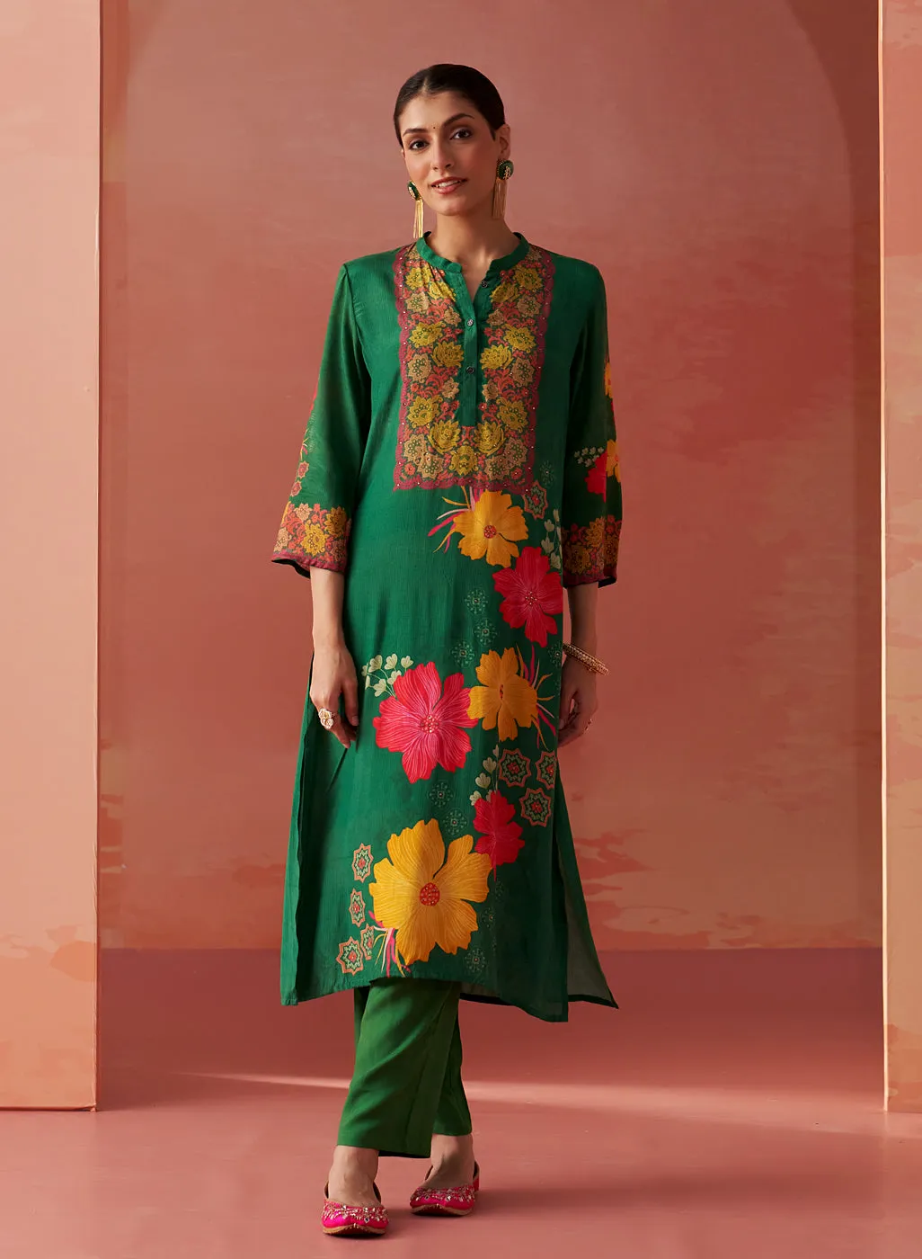 Sameera Green Printed Viscose Co-ord Set for Women