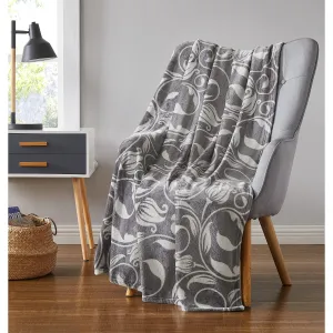 Scroll Luxurious Printed Plush Throw Blanket, Silver, 50x60 Inches