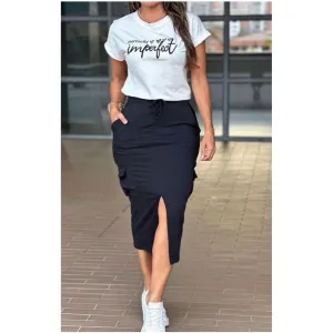 Short Sleeve Tops and Long Skirts set.