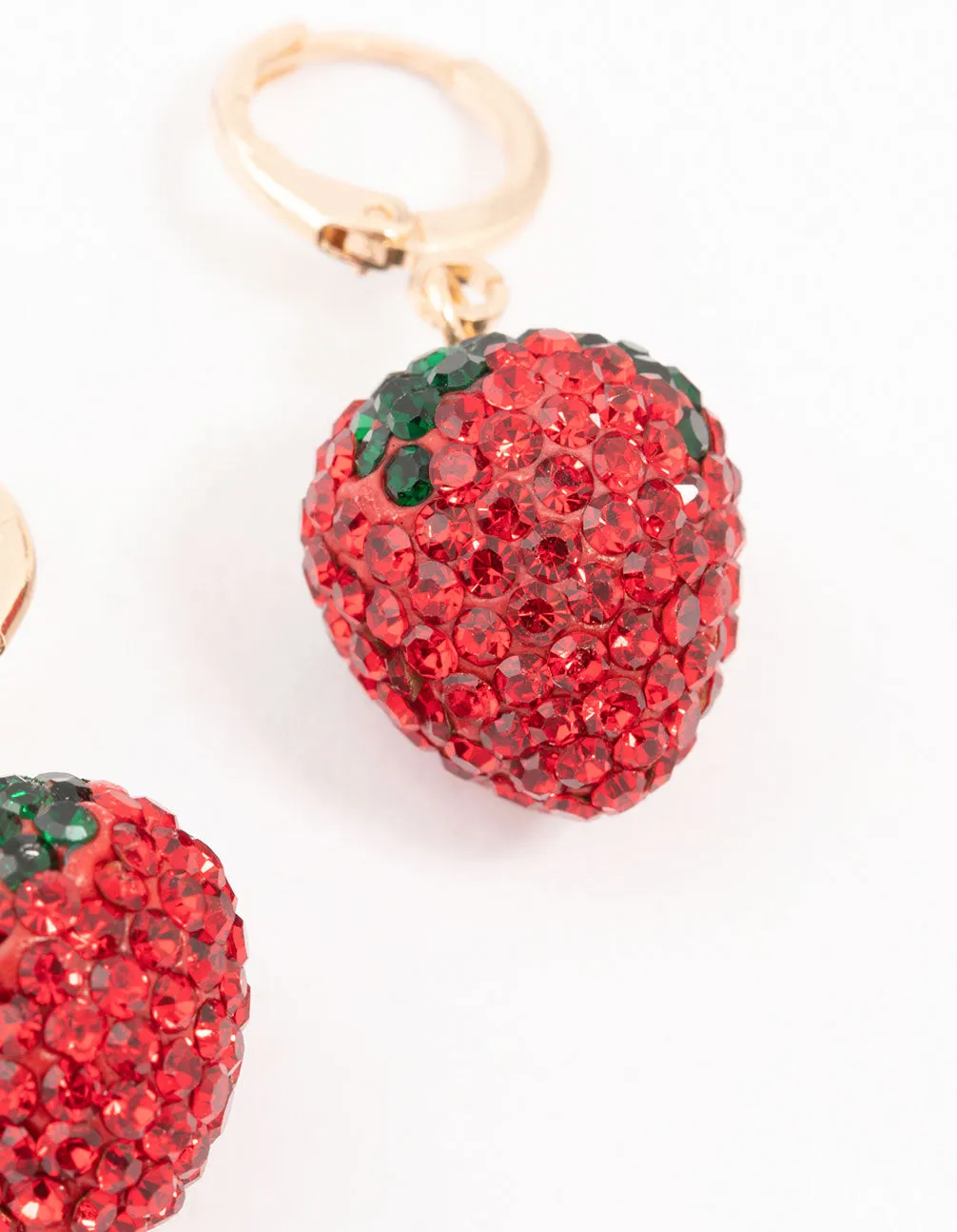 Strawberry Diamante Gold Huggie Earrings