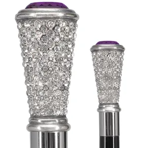 Swarovski Crystal Encrusted Elongated Knob Walking Stick with Purple Stone