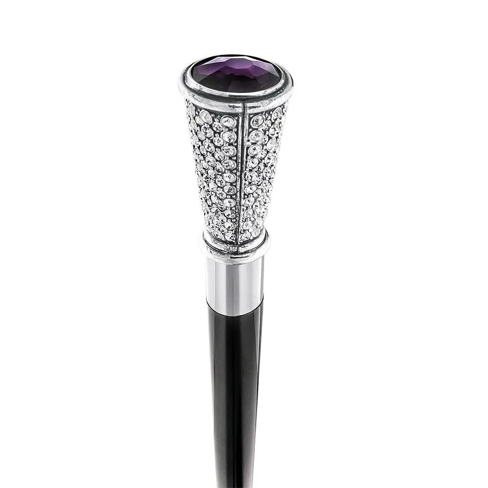 Swarovski Crystal Encrusted Elongated Knob Walking Stick with Purple Stone