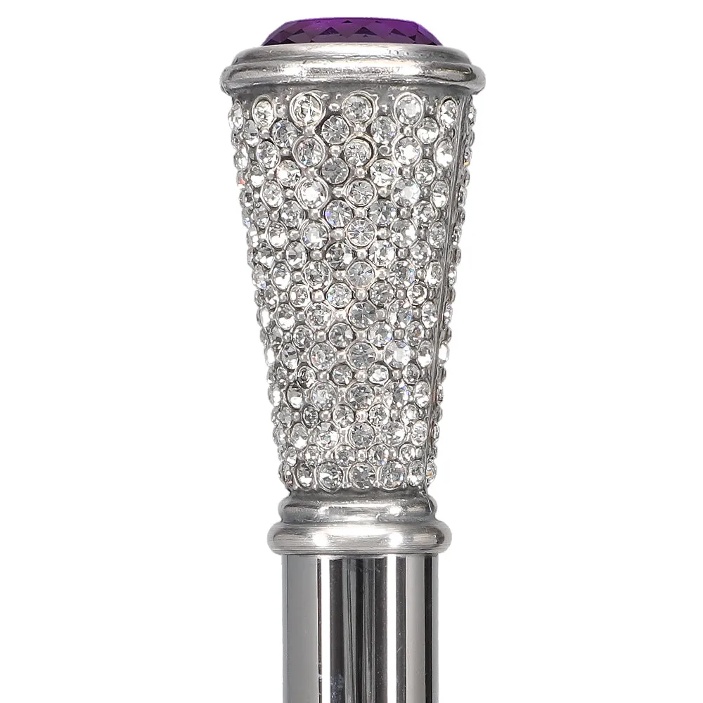 Swarovski Crystal Encrusted Elongated Knob Walking Stick with Purple Stone