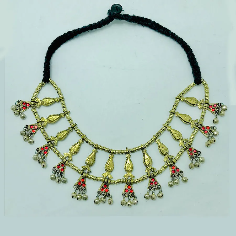Unique Stylish Golden Tone Tribal Choker Necklace