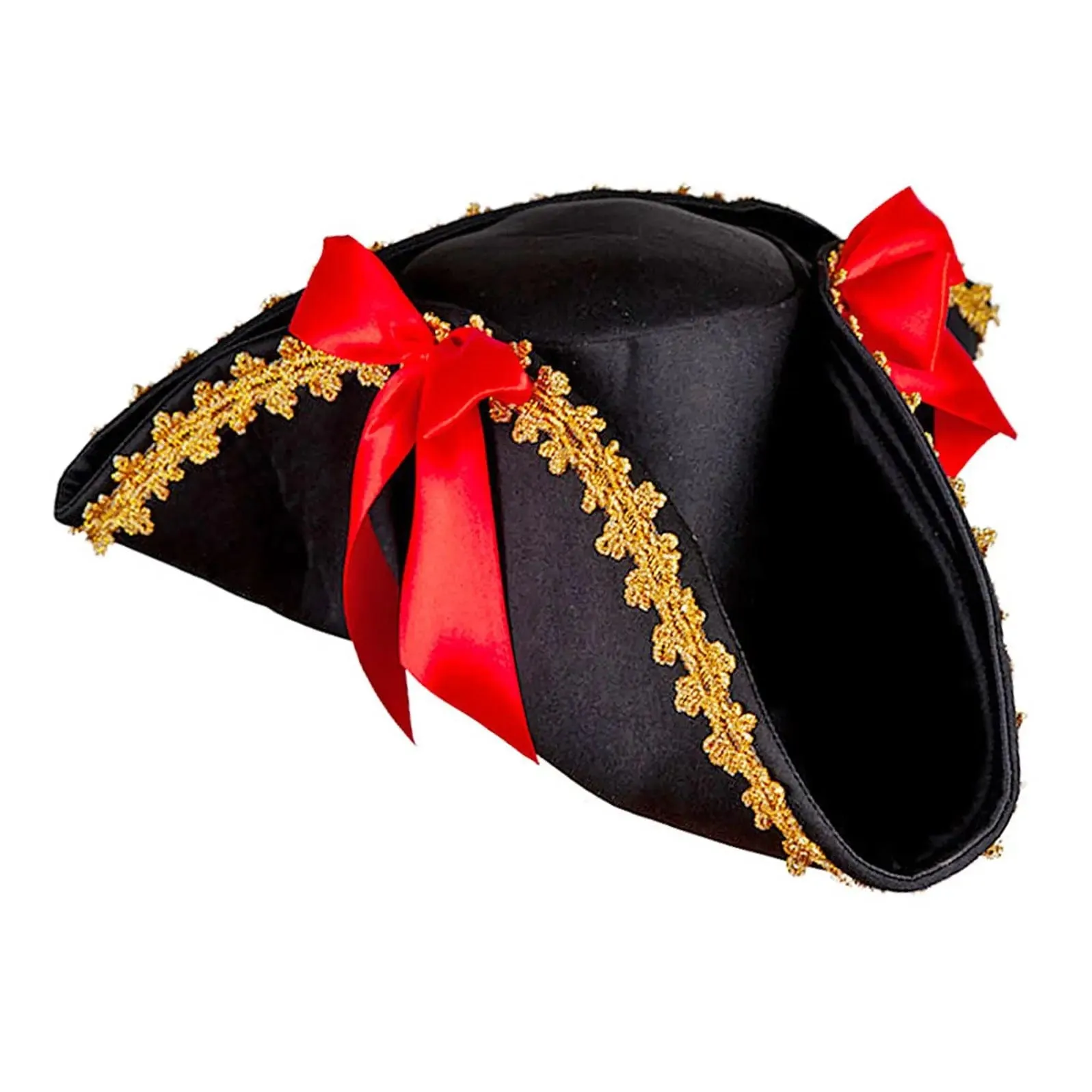 Womens Pirate Hat Red Ribbon Gold Braid Fancy Dress